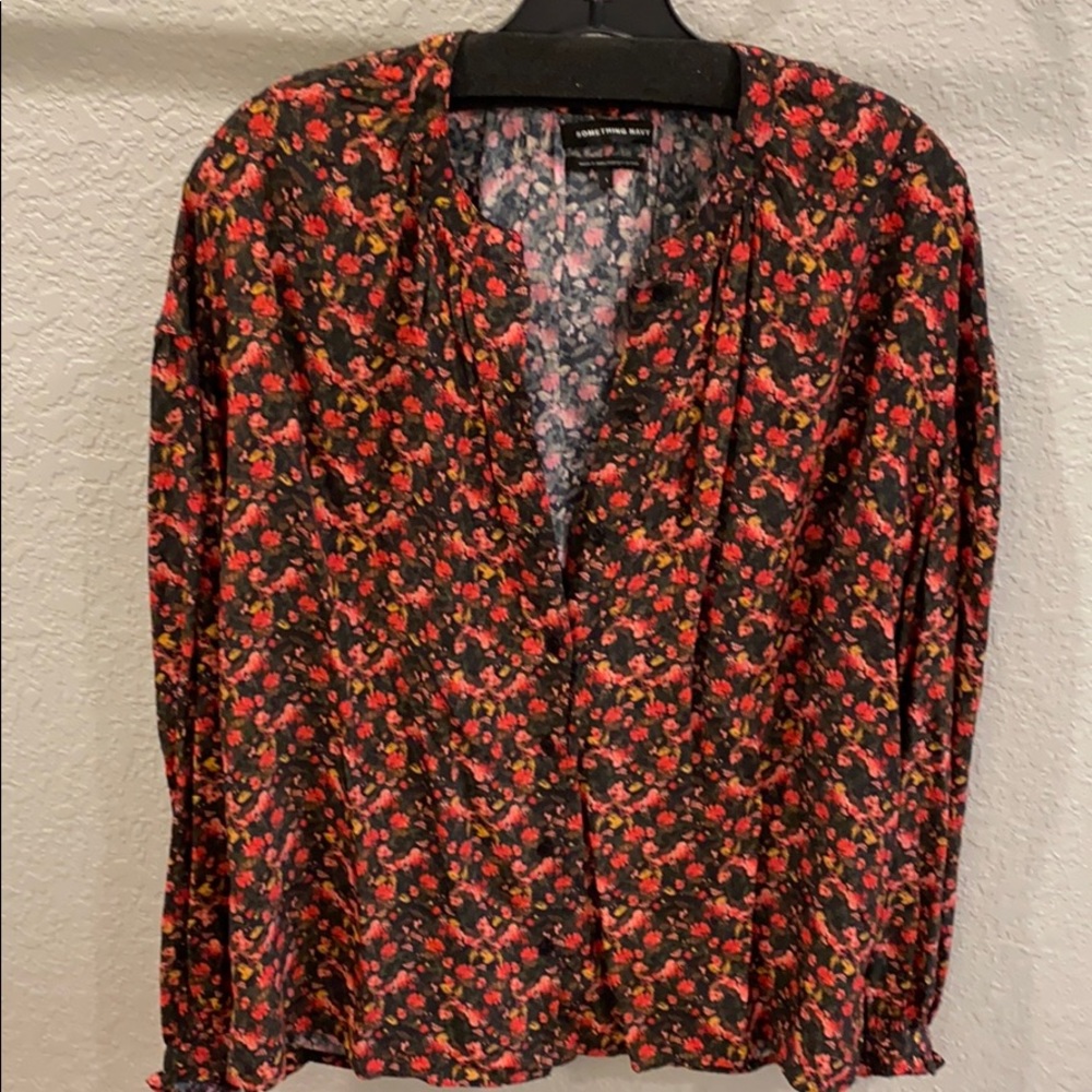 Something Navy floral blouse
